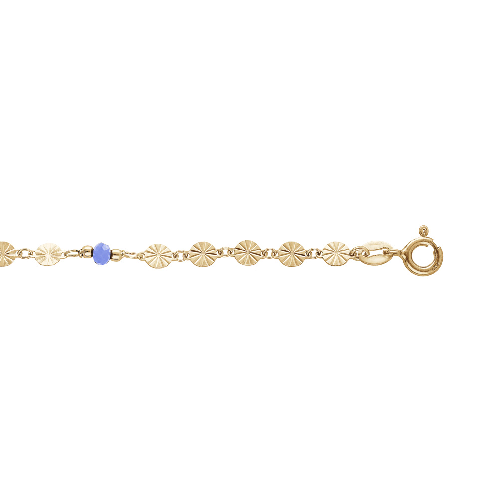 Chaîne de cheville en argent et dorure jaune avec pastilles diamantés pierres facettés 23+2cm