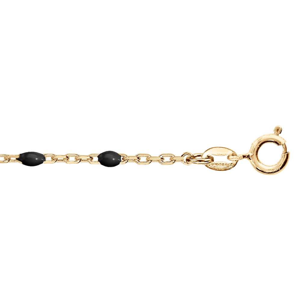 Chaîne de cheville en argent et dorure jaune mailles et olives noires 23+3cm Chaîne de cheville en argent et dorure jaune mailles et olives noires 23+3cm