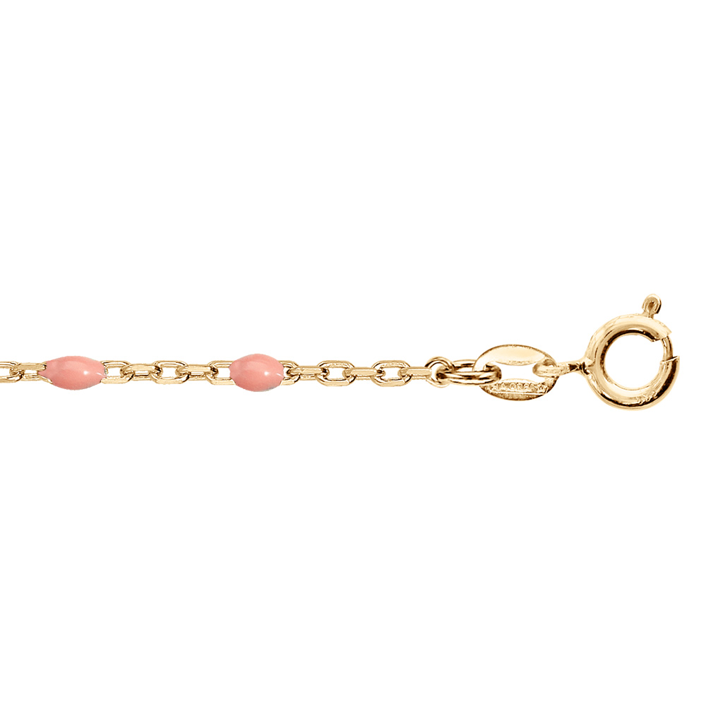 Chaîne de cheville en argent et dorure jaune mailles et olives roses 23+3cm