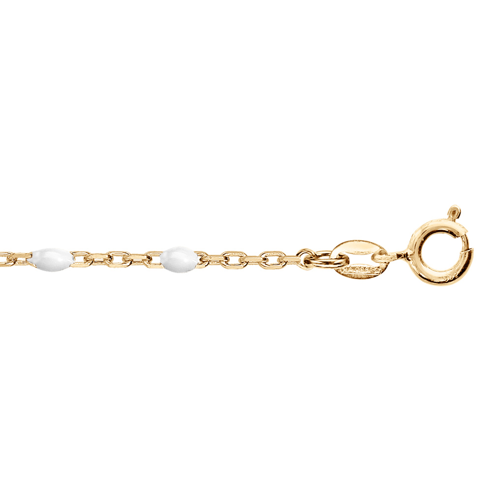 Chaîne de cheville en argent et dorure jaune mailles et olives blanches 23+3cm