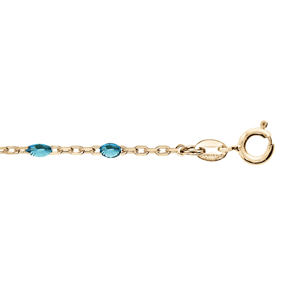 Chaîne de cheville en argent et dorure jaune perles bleu transparent 23+3cm