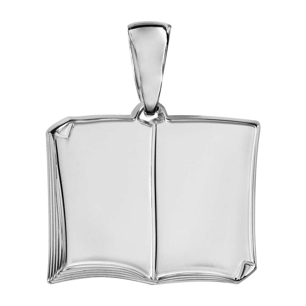 Pendentif en argent livre ouvert à graver grand modèle - plaque prestige