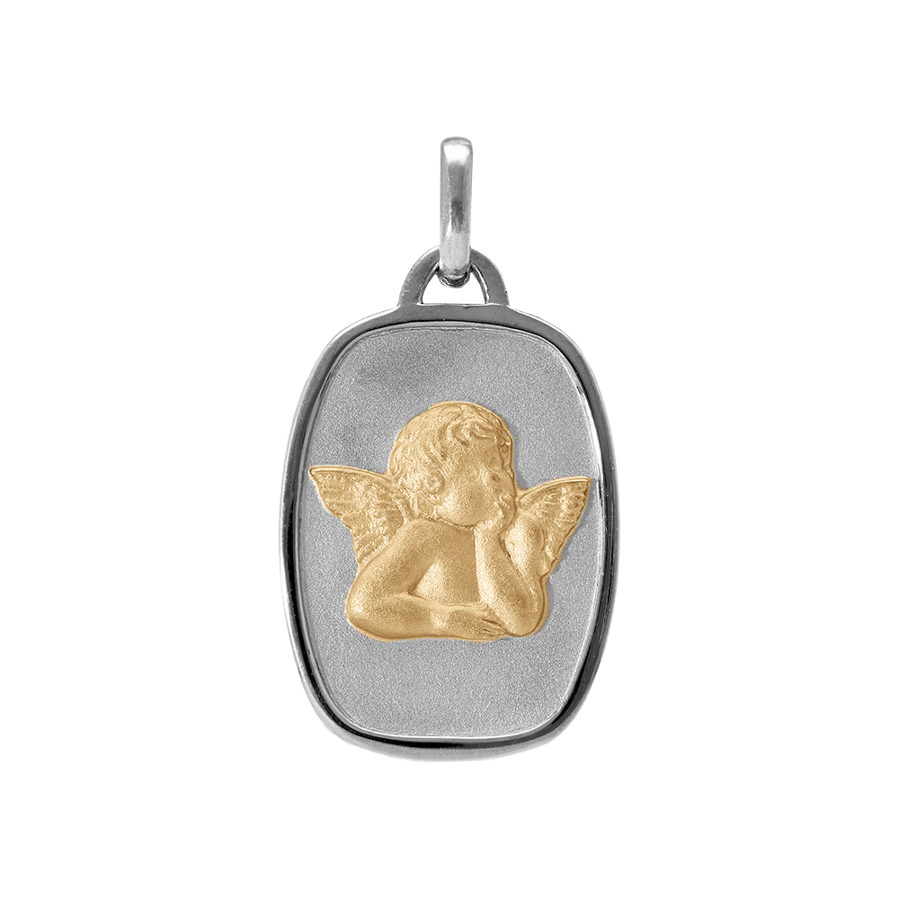 Pendentif en argent rhodié rectangle Ange en argent doré