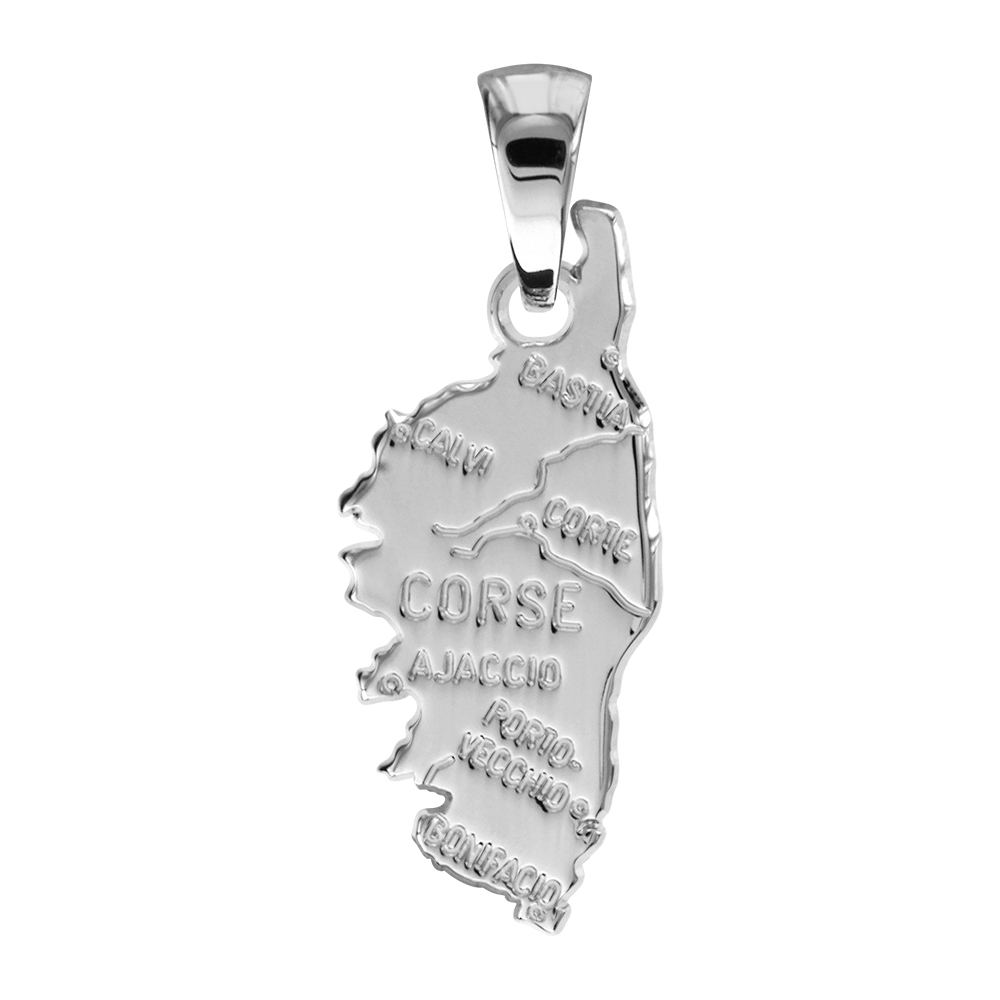 Pendentif en argent rhodié carte de Corse moyen modèle épaisseur 1mm