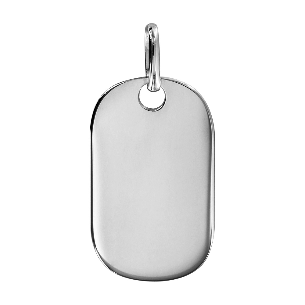 Pendentif en argent rhodié plaque G.I. arrondie à graver - petit modèle - plaque fine