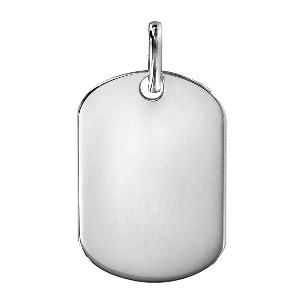 Pendentif en argent rhodié plaque G.I. arrondie à graver - dimensions 16mm X 23mm - plaque fine