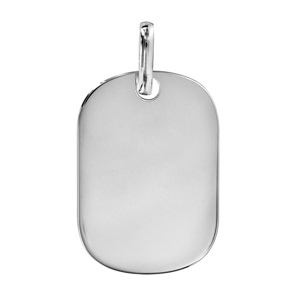 Pendentif en argent rhodié plaque G.I. arrondie à graver - dimensions 18m X 25,7mm - plaque fine