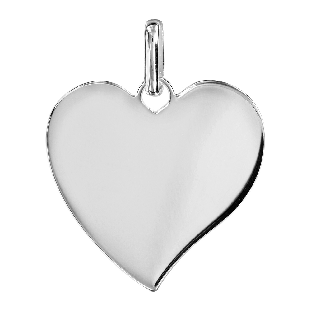 Pendentif en argent rhodié coeur à graver grand modèle 25mm X 26mm - plaque fine