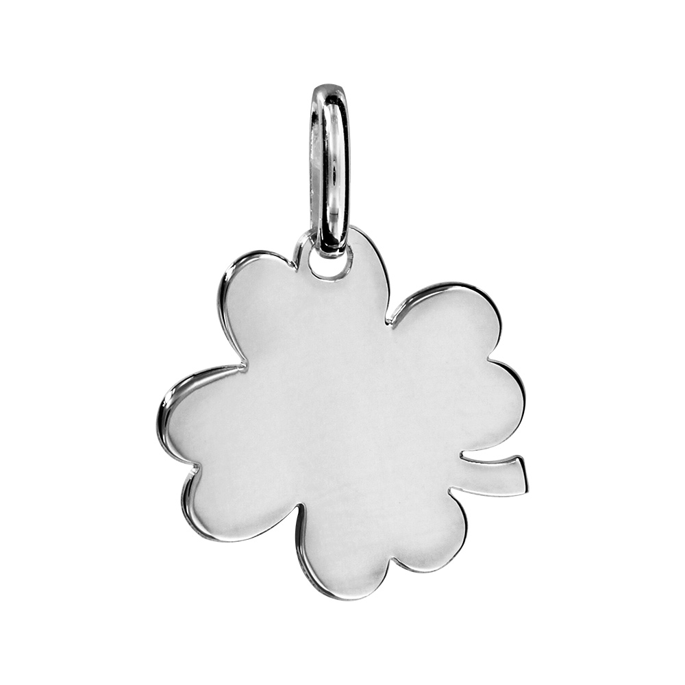 Pendentif en argent rhodié trèfle à 4 feuilles à graver petit modèle 15mm X 17mm - plaque fine