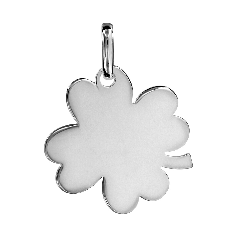 Pendentif en argent rhodié trèfle à 4 feuilles à graver moyen modèle 23mm X 25mm - plaque fine