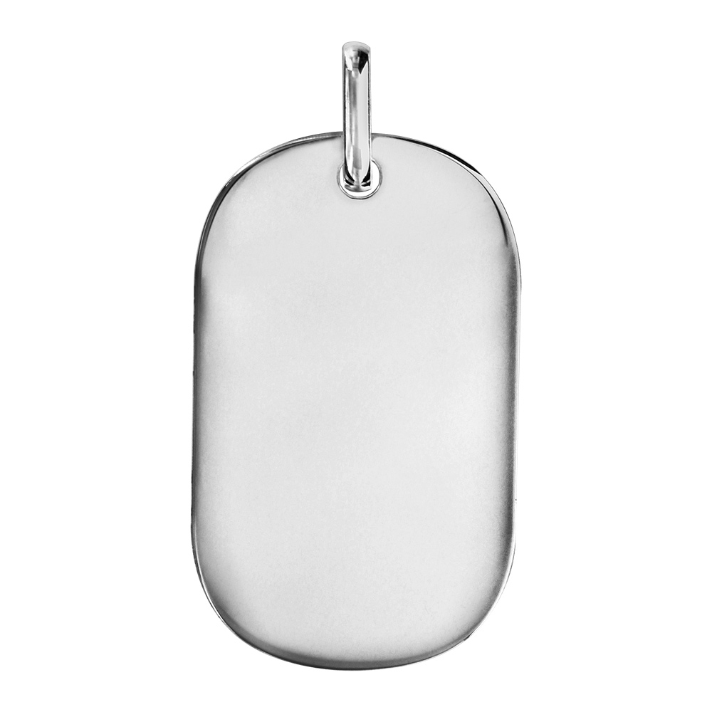 Pendentif en argent rhodié plaque G.I. arrondie à graver - dimensions 33mm X 21mm - plaque fine
