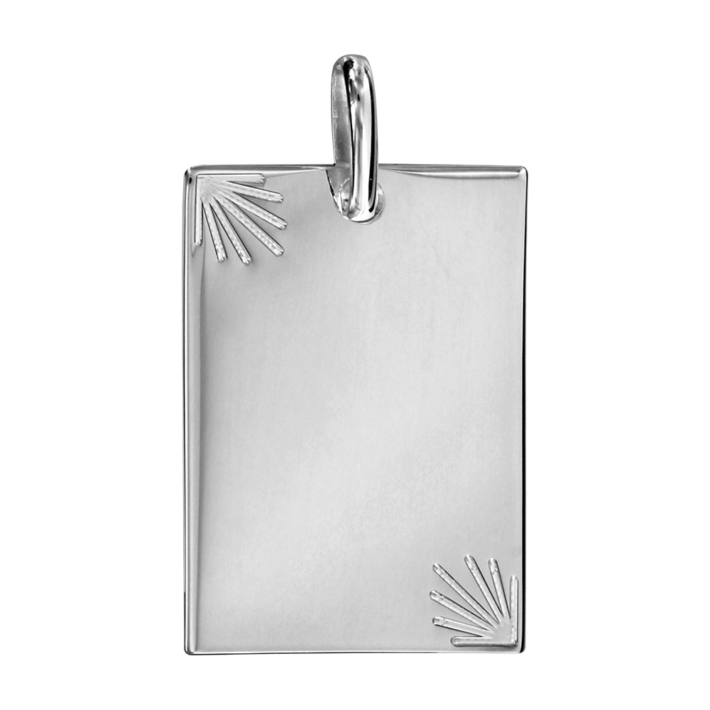 Pendentif en argent plaque G.I. rectangulaire avec diamantage étoilé dans 2 angles - petit modèle 16mm X 21mm - plaque fine