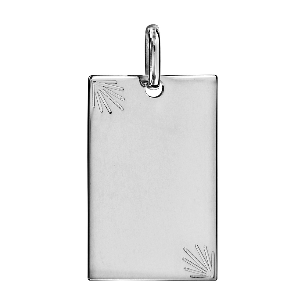 Pendentif en argent plaque G.I. rectangulaire avec diamantage étoilé dans 2 angles - moyen modèle 20mm X 30mm - plaque fine