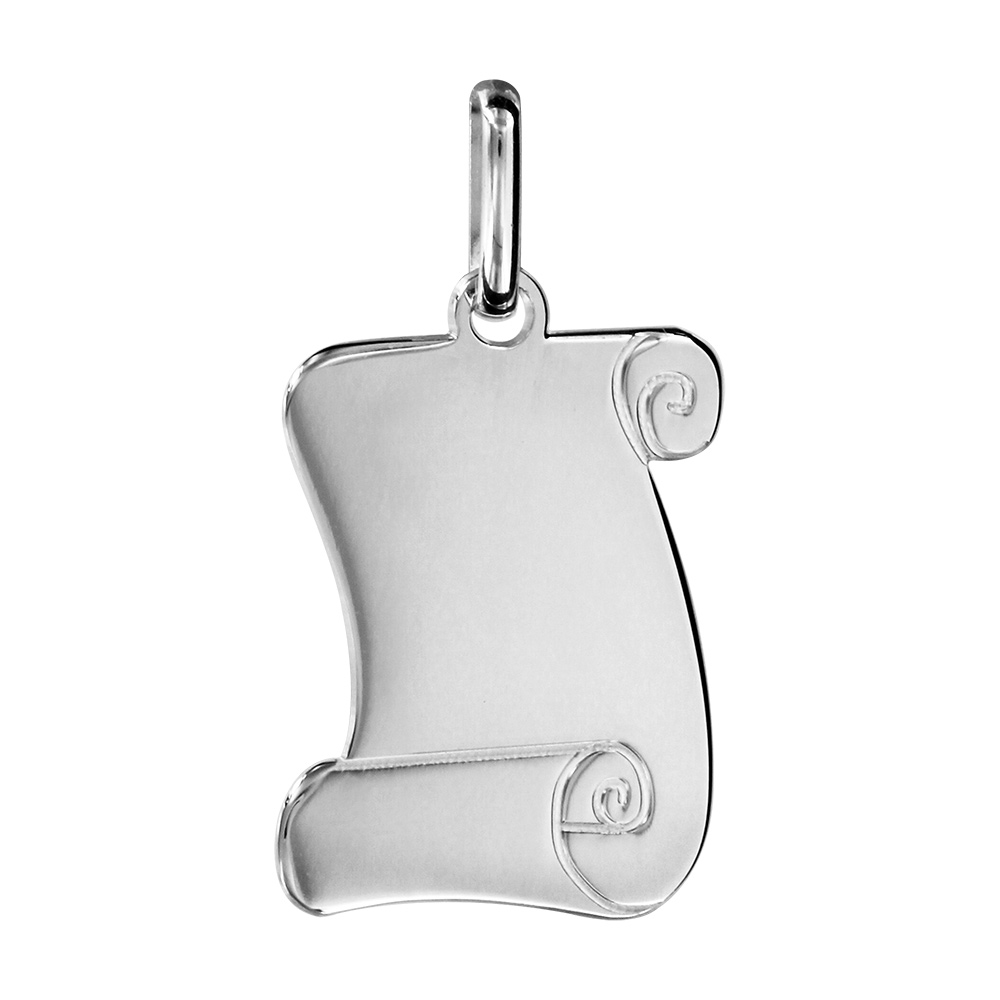 Pendentif en argent rhodié parchemin à graver petit modèle 15mm X 18mm - plaque fine