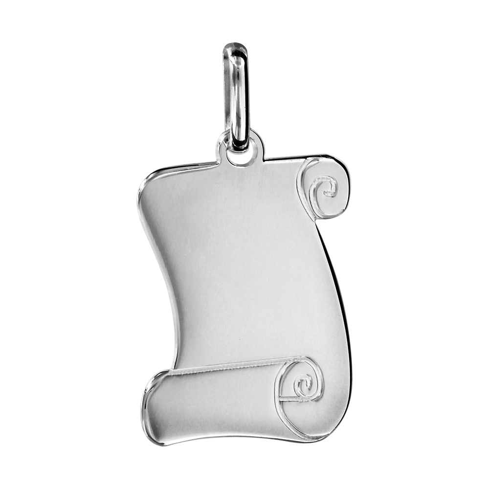 Pendentif en argent rhodié parchemin à graver moyen modèle 23mm X 30mm - plaque fine