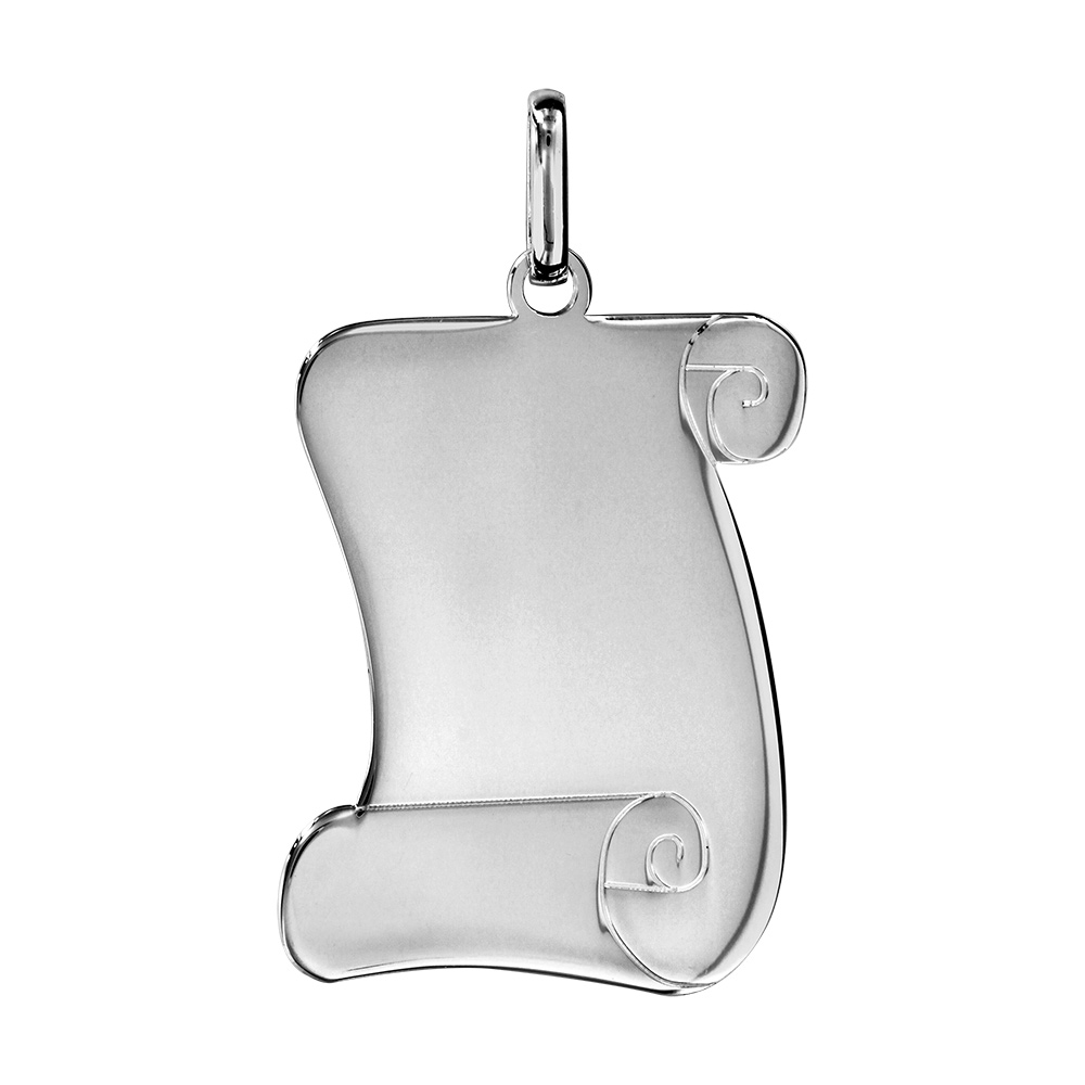 Pendentif en argent rhodié parchemin à graver grand modèle 25mm X 35mm - plaque fine