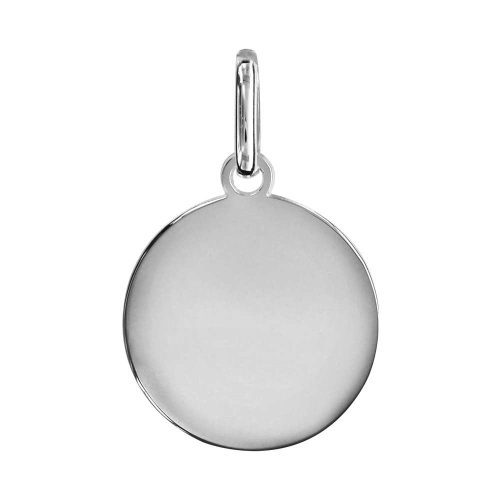 Pendentif en argent rhodié médaille à graver petit modèle diamètre 15mm - plaque fine