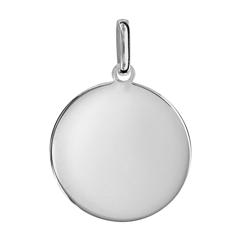 Pendentif en argent rhodié médaille à graver grand modèle diamètre 24mm - plaque fine