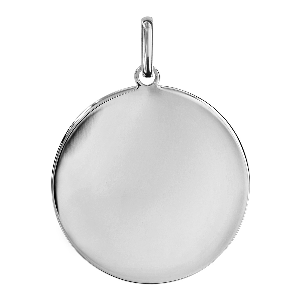 Pendentif en argent rhodié médaille à graver très grand modèle diamètre 30mm - plaque fine