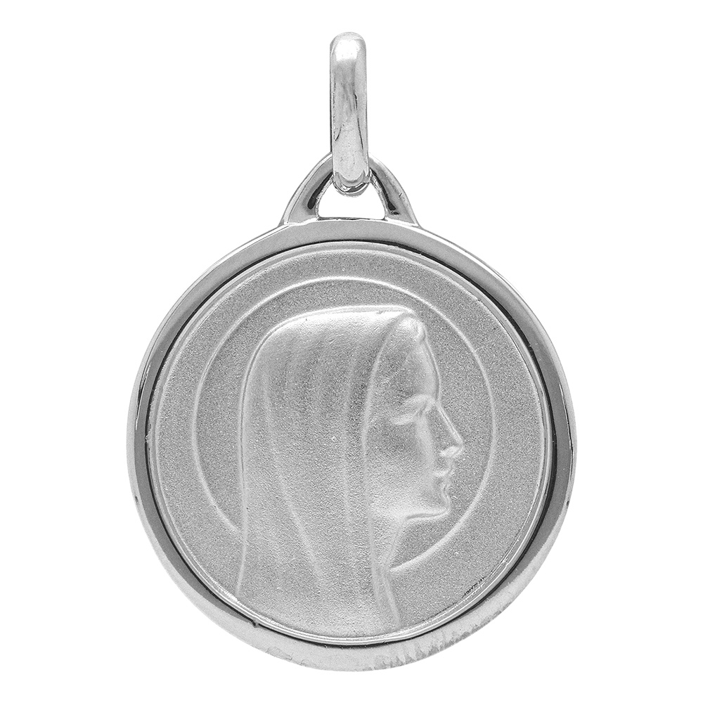 Pendentif médaille en argent vierge Marie en relief et bord brillant