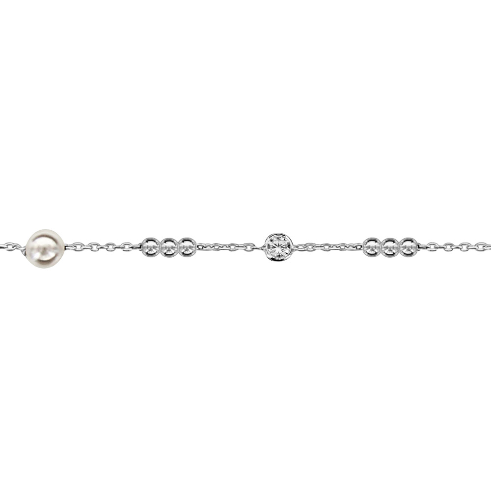 Chaîne de cheville en argent rhodié boules et perles 23cm + 3cm de rallonge