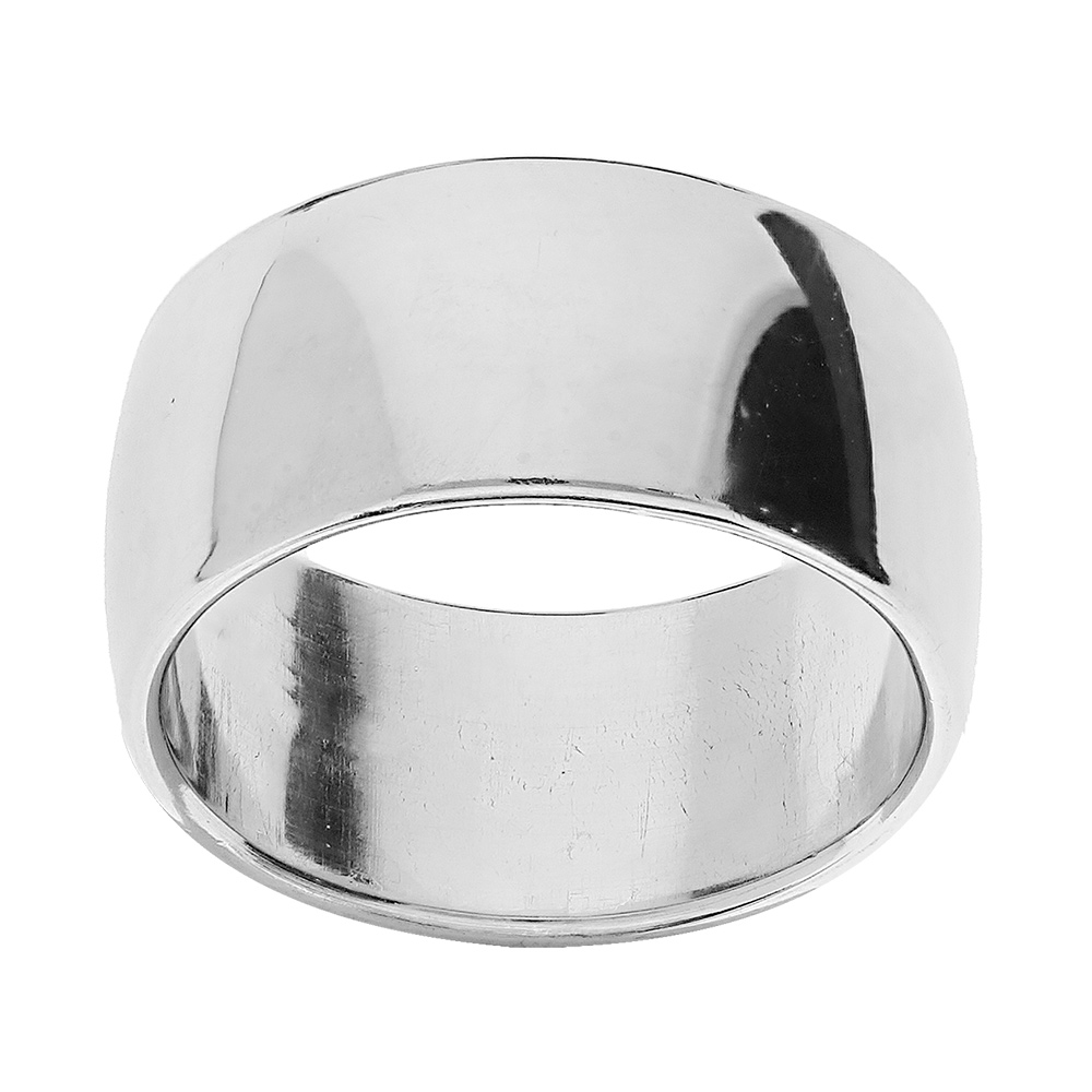 Bague en argent rhodié massive ruban bombée 12mm