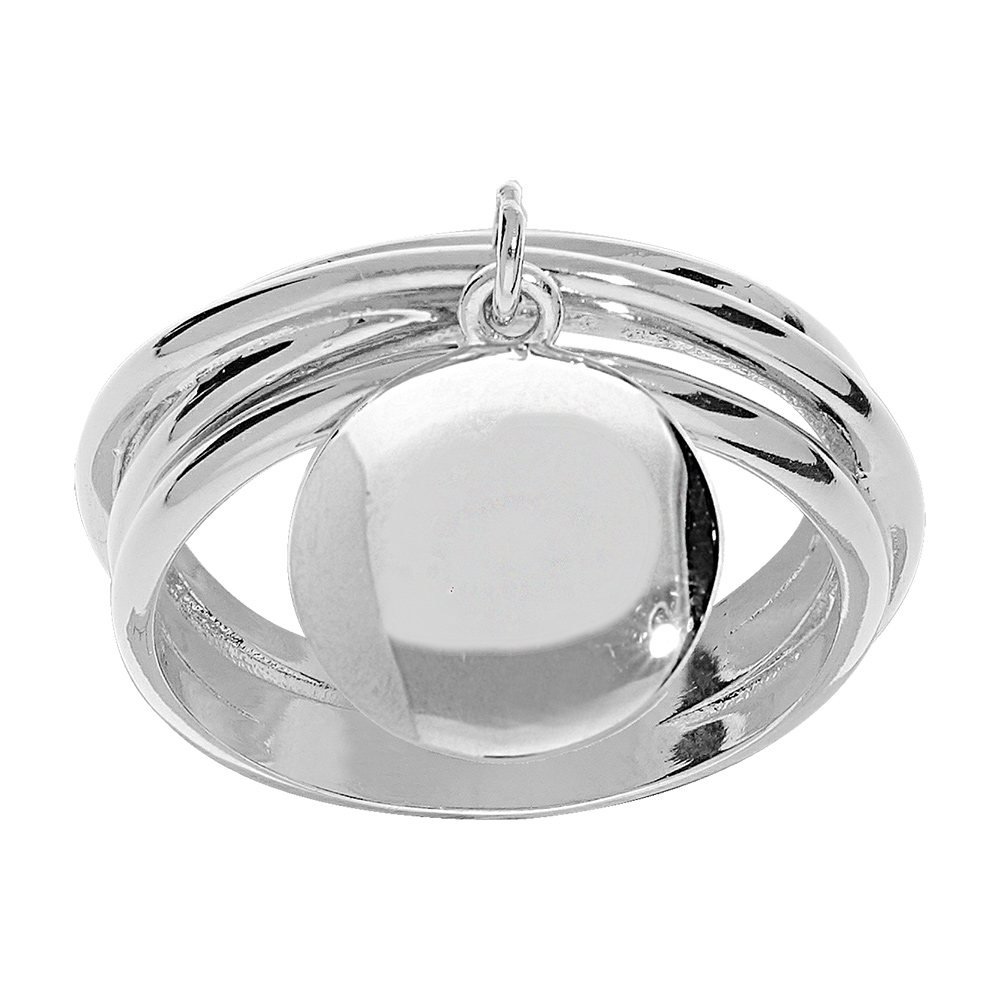 Bague en argent rhodié multi anneaux avec pampille lisse à graver au verso