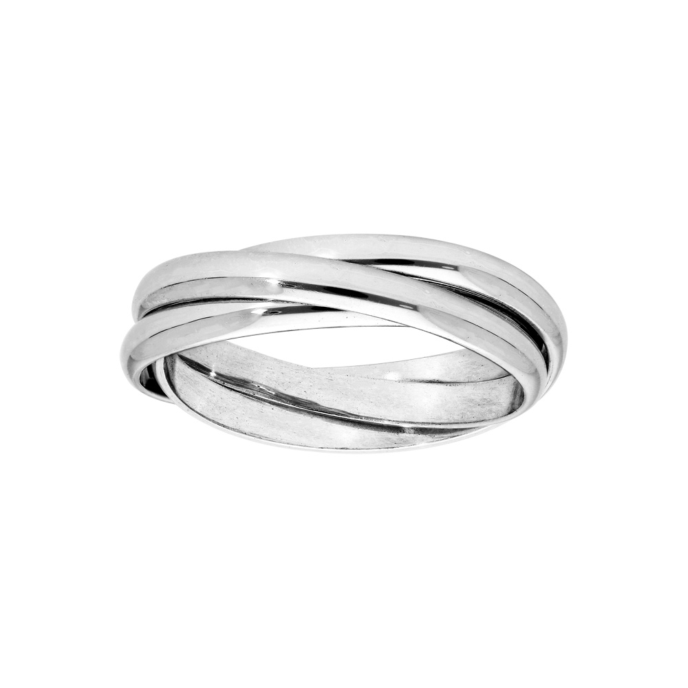 Bague demi-joncs en argent rhodié 3 anneaux mêlés
