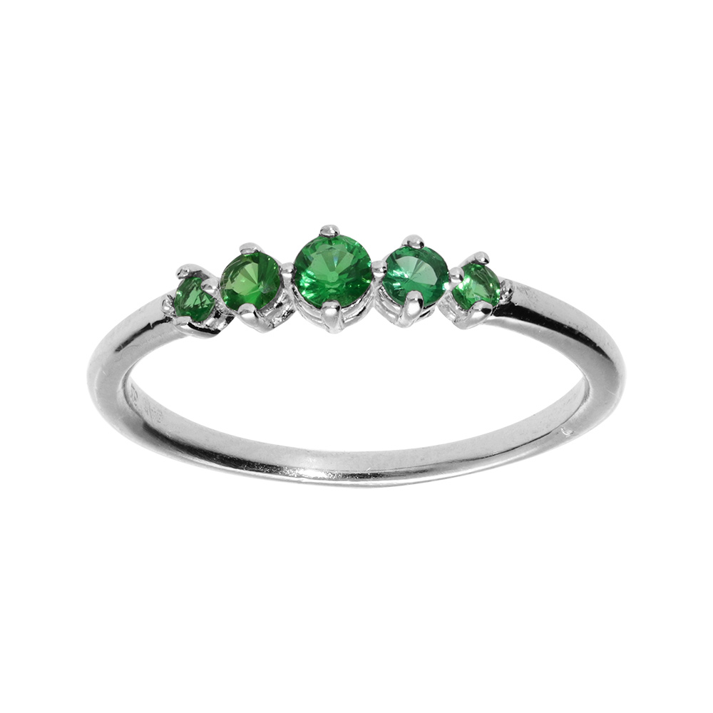 Bague en argent rhodié 5 oxydes verts sertis