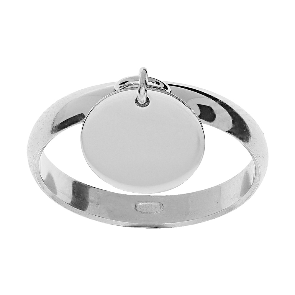 Alliance en argent platiné demi jonc 3mm avec pampille lisse à graver