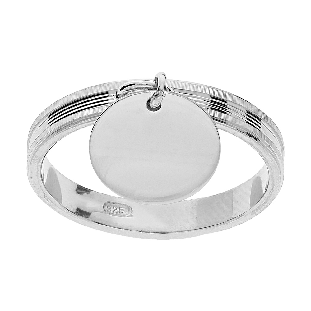 Alliance en argent platiné diamantée rainurés 3mm avec pampille lisse à graver