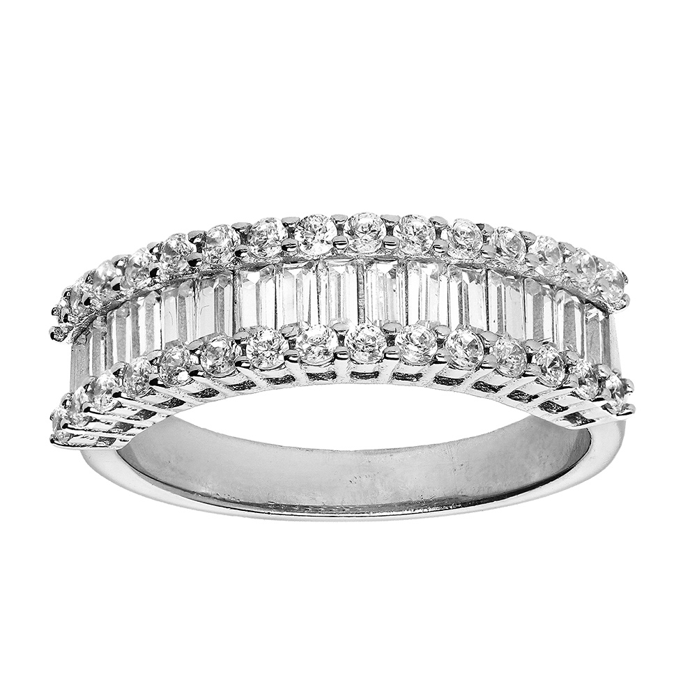 Bague en argent rhodié empierrée blancs et oxydes blancs sertis