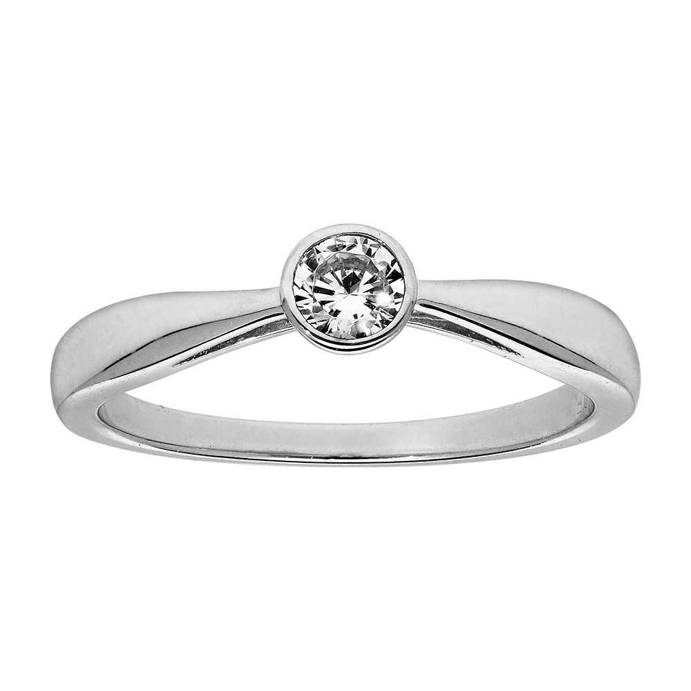 Bague en argent rhodié solitaire avec 1 oxyde blanc serti
