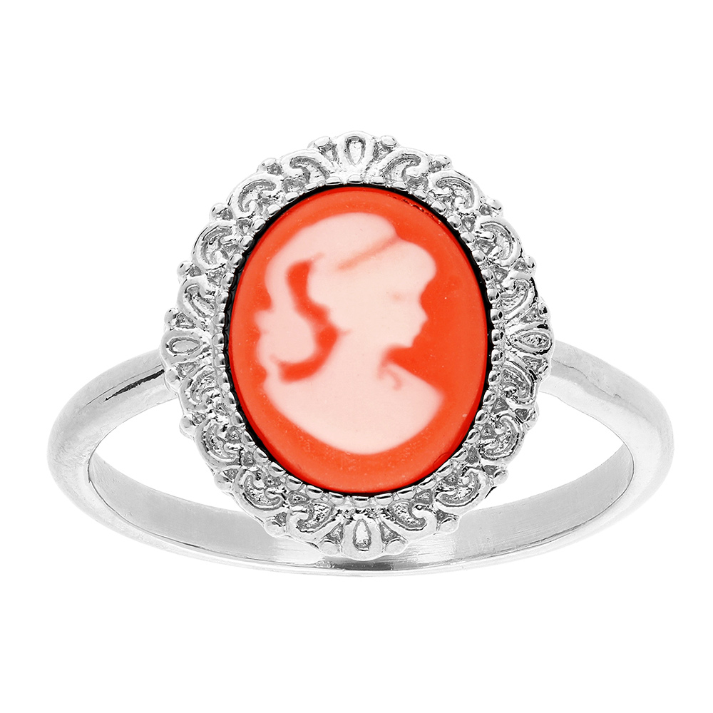 Bague en argent rhodié Camée rose