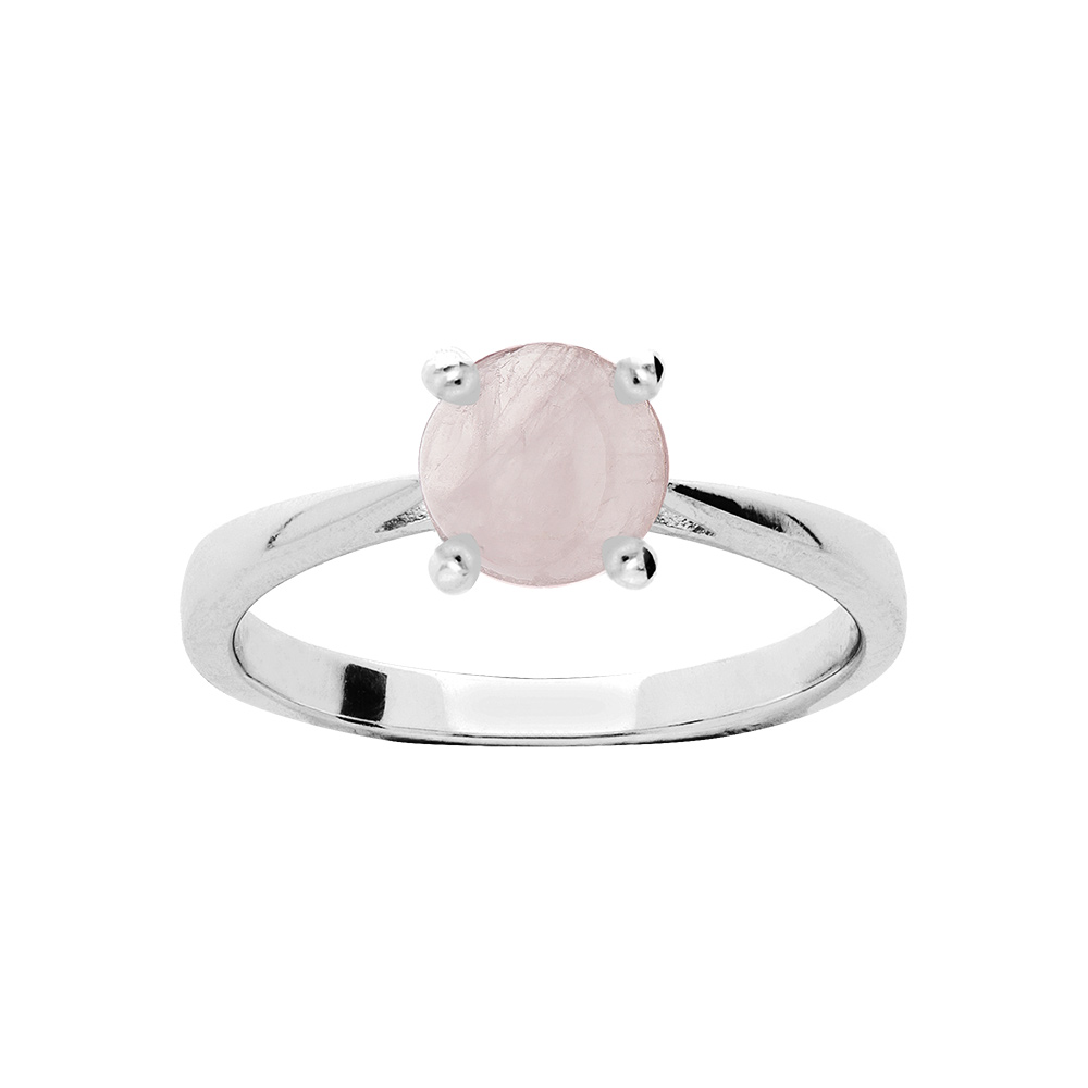 Bague en argent rhodié anneau et pierre véritable Quartz rose 6,5mm