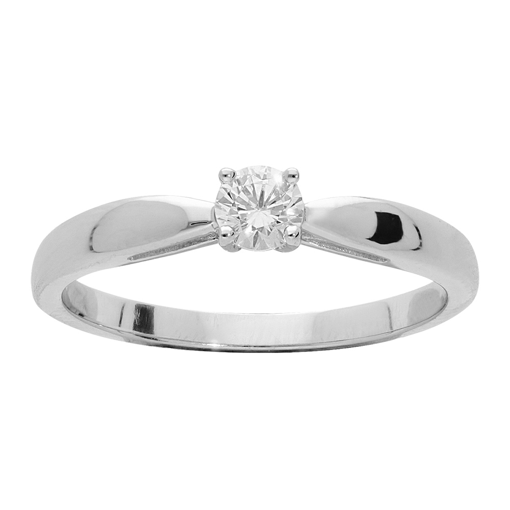 Bague solitaire en argent rhodié 4mm oxyde blanc serti griffes Bague solitaire en argent rhodié 4mm oxyde blanc serti griffes
