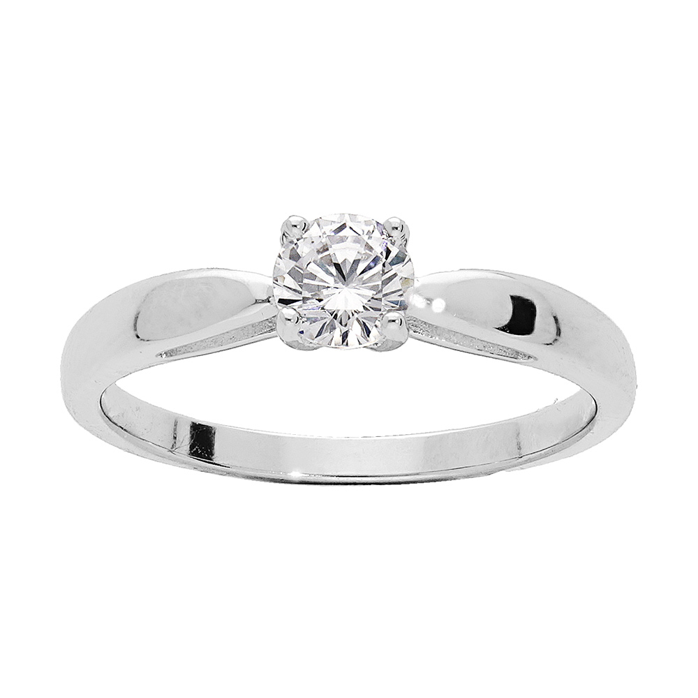 Bague solitaire en argent rhodié 5mm oxyde blanc serti griffes Bague solitaire en argent rhodié 5mm oxyde blanc serti griffes