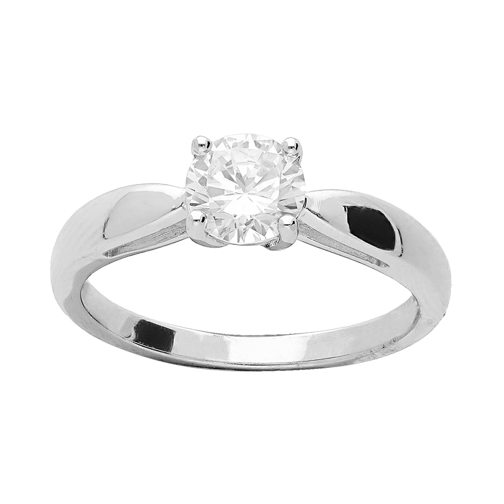 Bague solitaire en argent rhodié 6mm oxyde blanc serti griffes
