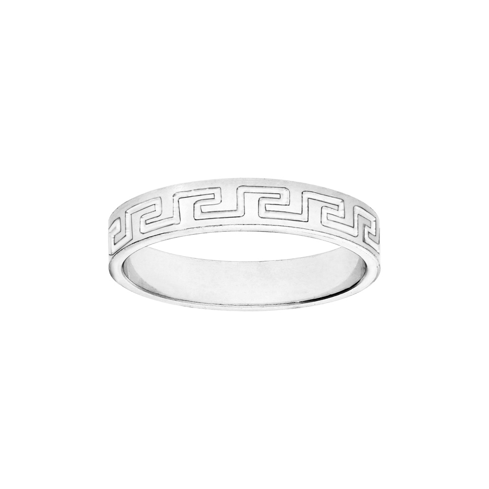 Alliance ruban en argent 4mm gravée méandres grecs Alliance ruban en argent 4mm gravée méandres grecs