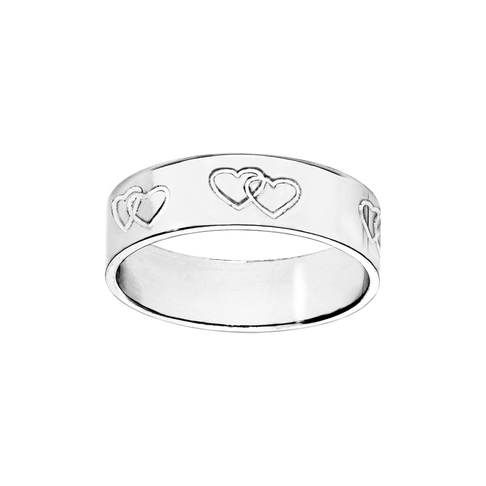 Alliance ruban en argent 6mm gravée 2 coeurs entrelacés Alliance ruban en argent 6mm gravée 2 coeurs entrelacés