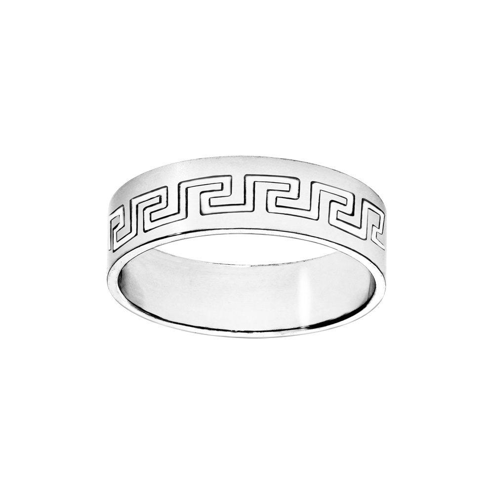 Alliance ruban en argent 6mm gravée méandres grecs Alliance ruban en argent 6mm gravée méandres grecs