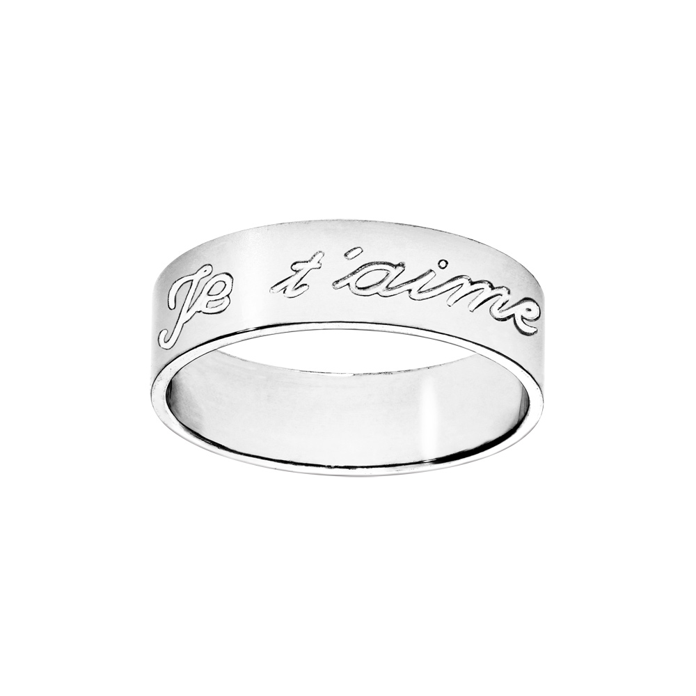 Alliance ruban en argent 6mm gravée "Je t'aime" Alliance ruban en argent 6mm gravée "Je t'aime"