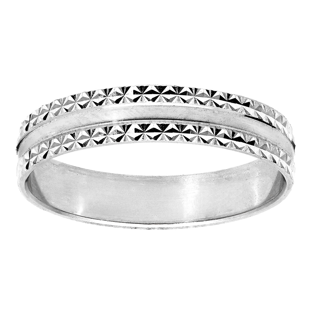 Alliance en argent rhodié diamantée bord cranté largeur 4mm