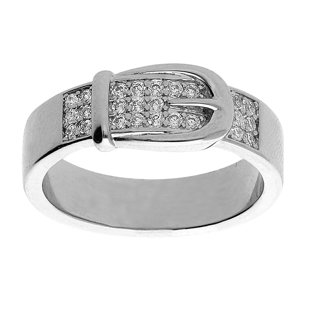 Bague en argent rhodié motif ceinture et oxydes blancs sertis