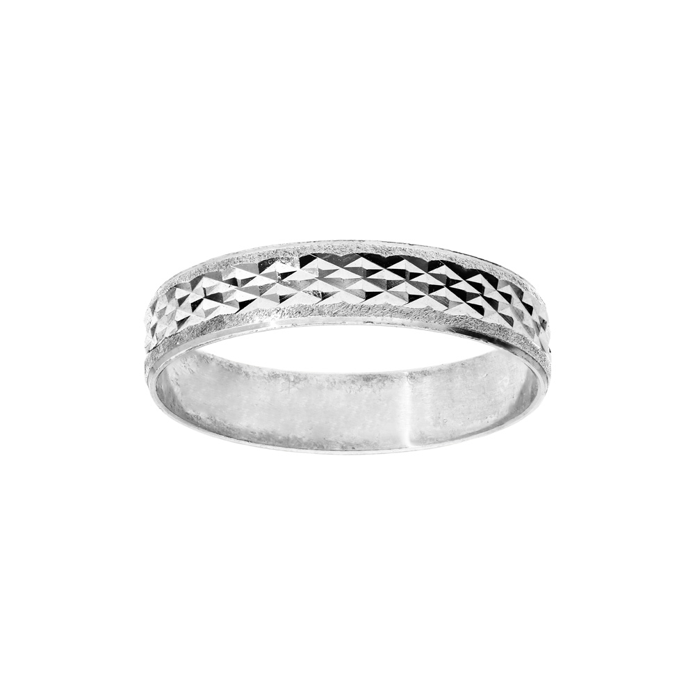 Alliance en argent rhodié diamantée facettée en X largeur 4mm Alliance en argent rhodié diamantée facettée en X largeur 4mm