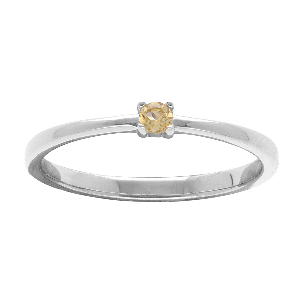 Bague en argent rhodié avec pierre véritable Citrine 2,5mm Bague en argent rhodié avec pierre véritable Citrine 2,5mm
