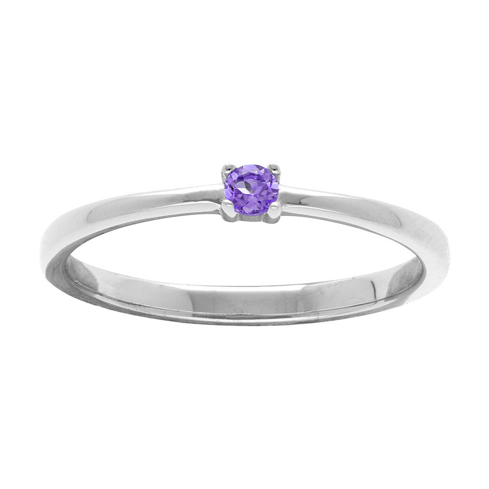 Bague en argent rhodié avec pierre véritable Améthyste 2,5mm Bague en argent rhodié avec pierre véritable Améthyste 2,5mm