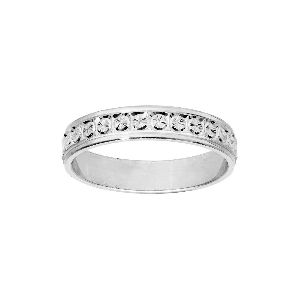 Alliance en argent rhodié diamantée rond finement ciselé largeur 4mm