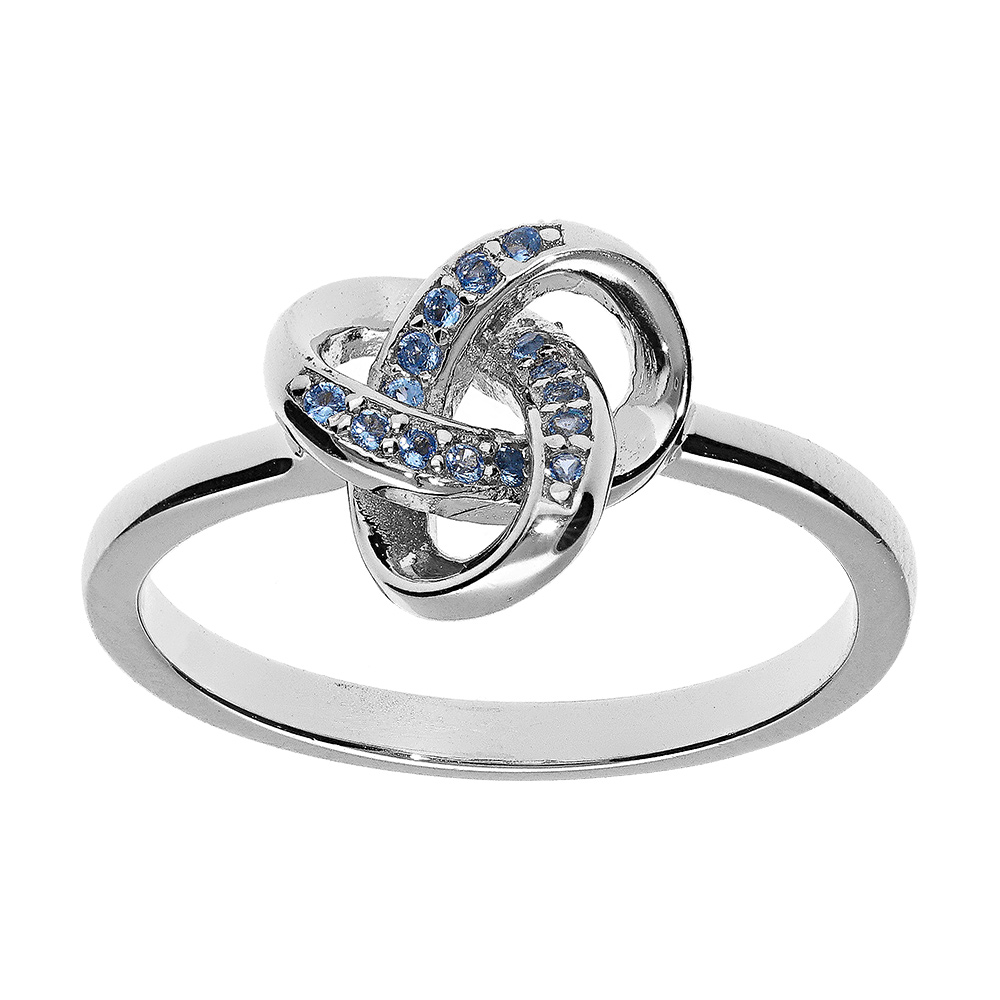 Bague en argent rhodié noeud avec oxydes bleu ciel sertis