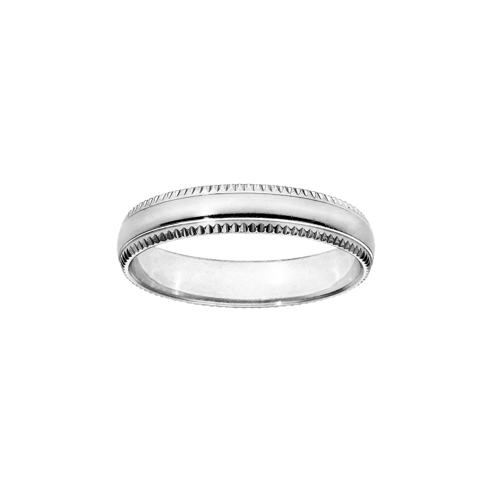 Alliance en argent rhodié 4mm avec bords ciselés